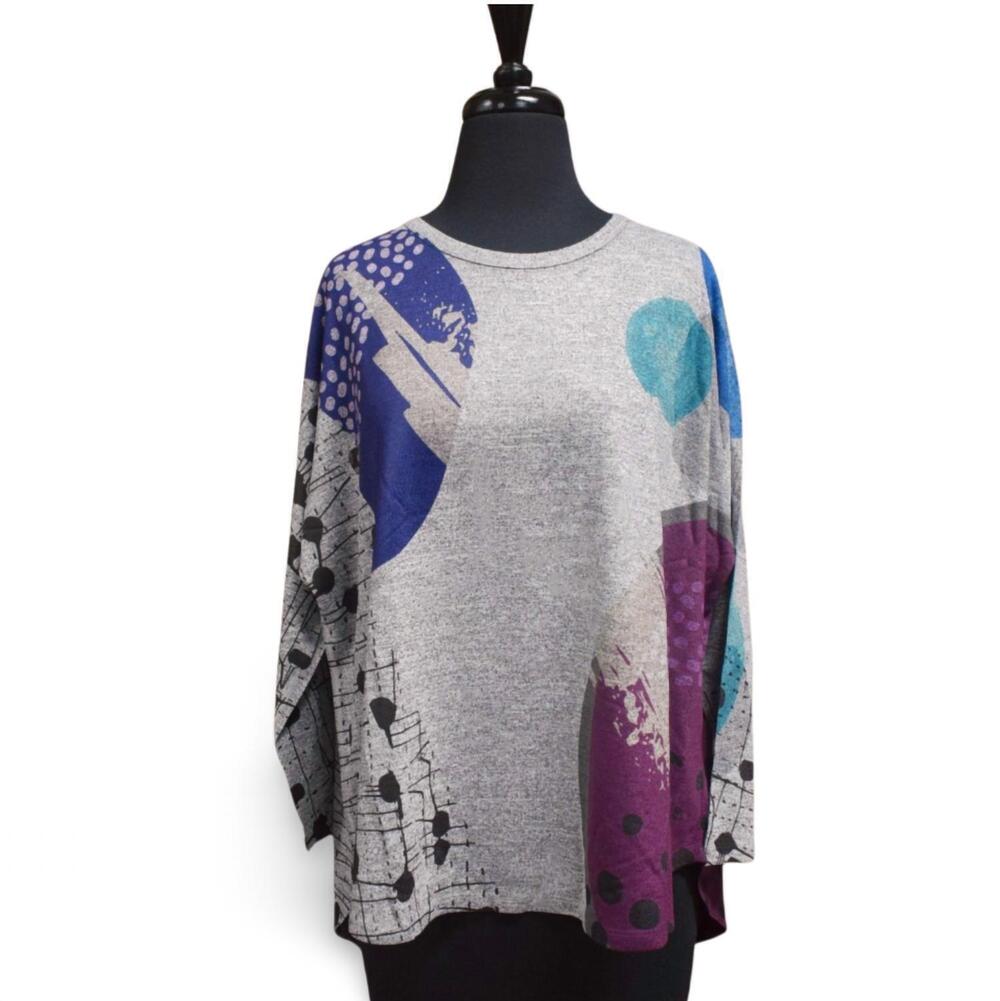 NEW INOAH women's sorbet dolman top in grey multi